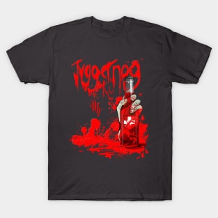 Zombie Hand Bloodied Juggernog on Charcoal T-Shirt